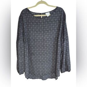 Ava & Viv Plus Black White Print Blouse 3X Long Sleeve Work Top